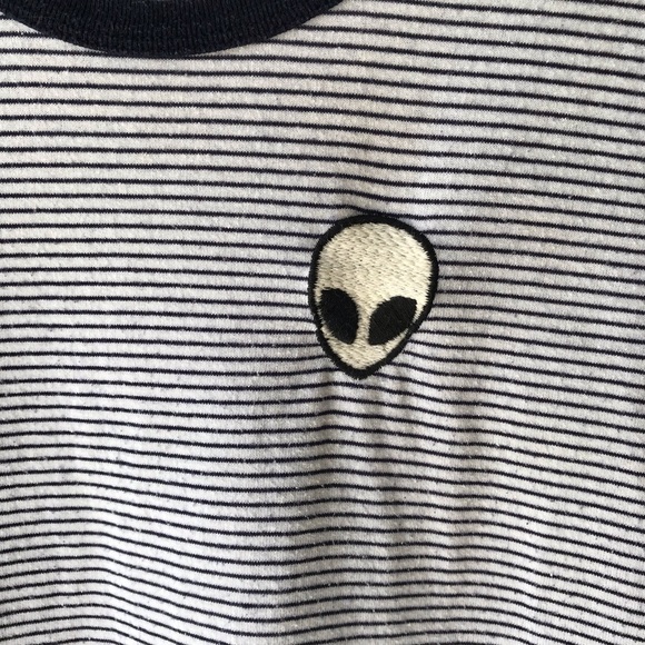 Brandy Melville navy and white striped alien tee nautical, preppy, comfy - Picture 3 of 7